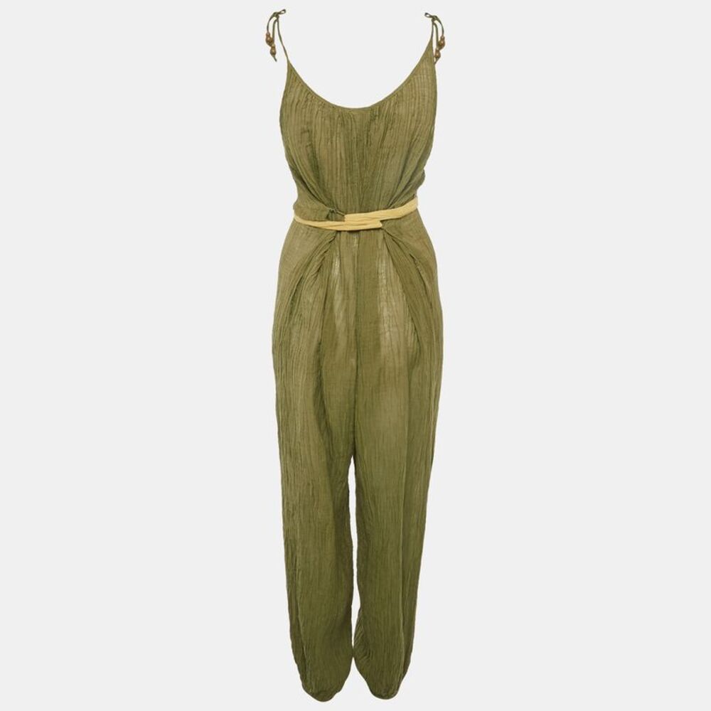 Zimmermann Olive Green Ramie & Cotton Belted Jumpsuit Xs - Picture 2 of 5